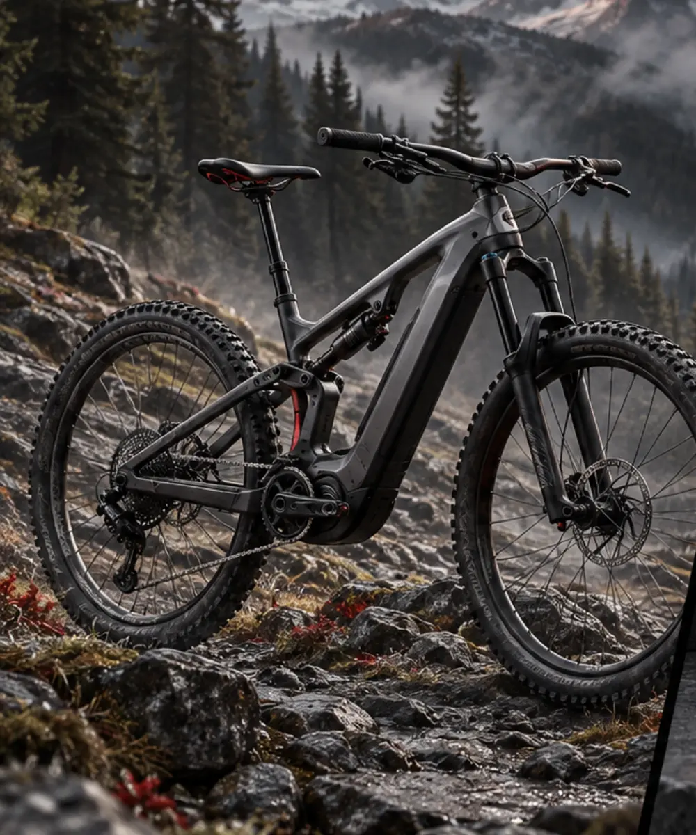 Nowoczesny rower elektryczny MTB na górskim szlaku